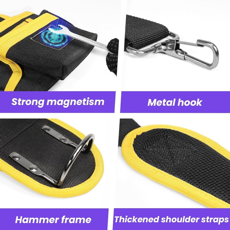 TEKCHIC Tool Belt, Professional Tool Belts for Men, Magnetic Tool Pouch With Suspenders, Heavy Duty Detachable Adjustable Utility Belt Work Bags for Electrician, Carpenter (Black and Yellow, 32''-66'') - Image 3